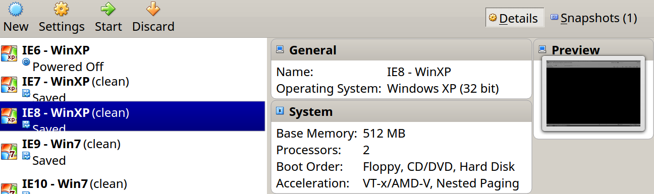 Here's a
VirtualBox setup created with xdissent/ievms