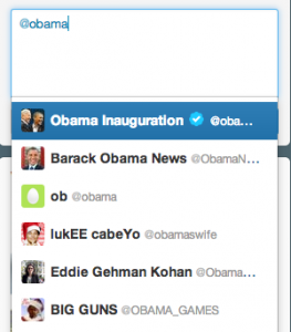 Search for Twitter handles including @obama yields less-than-stellar
results.