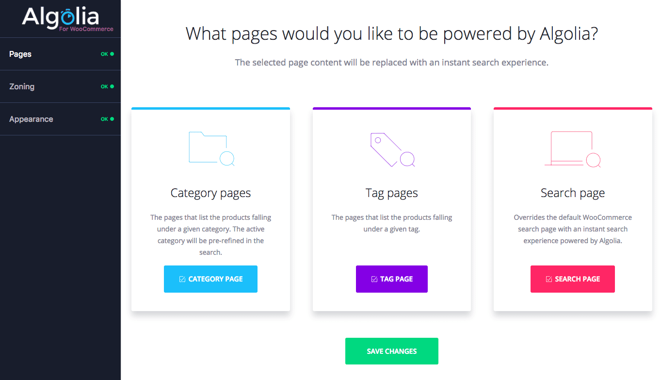 Algolia search expanded menu
